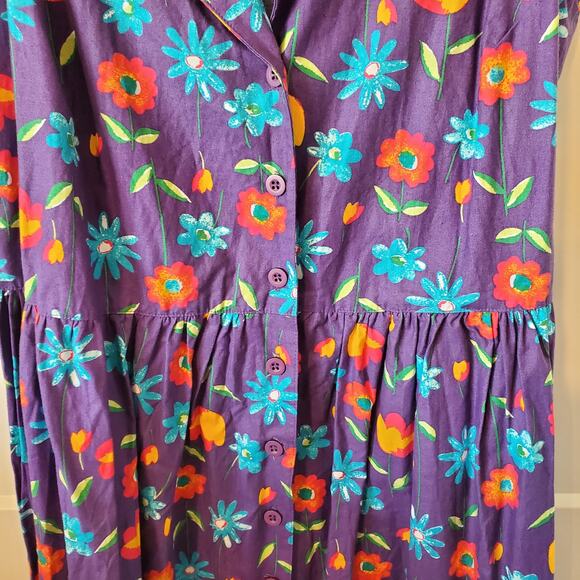 Hanna Andersson Sleeveless Button Front Floral Print Midi Dress Large Purple - Picture 2 of 4